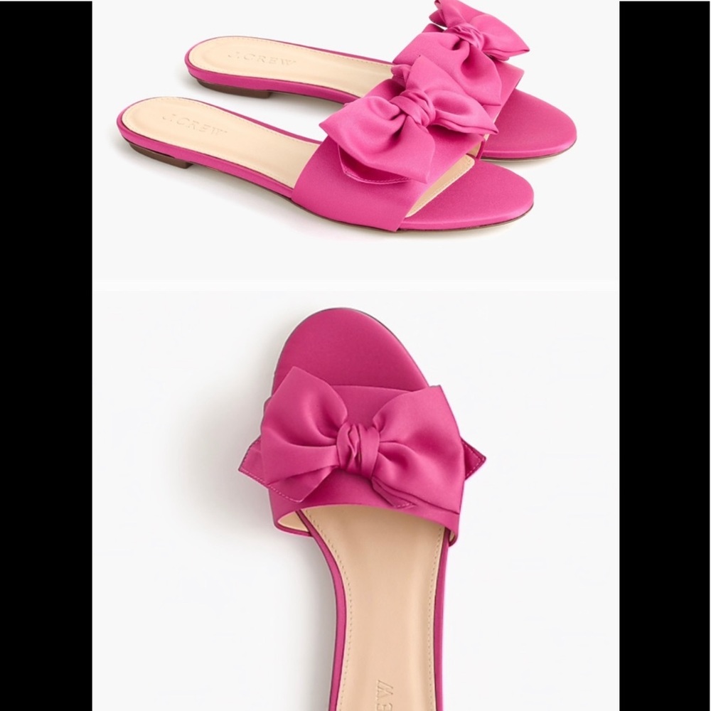 J. Crew Hot Pink Satin Bow Slide Flats